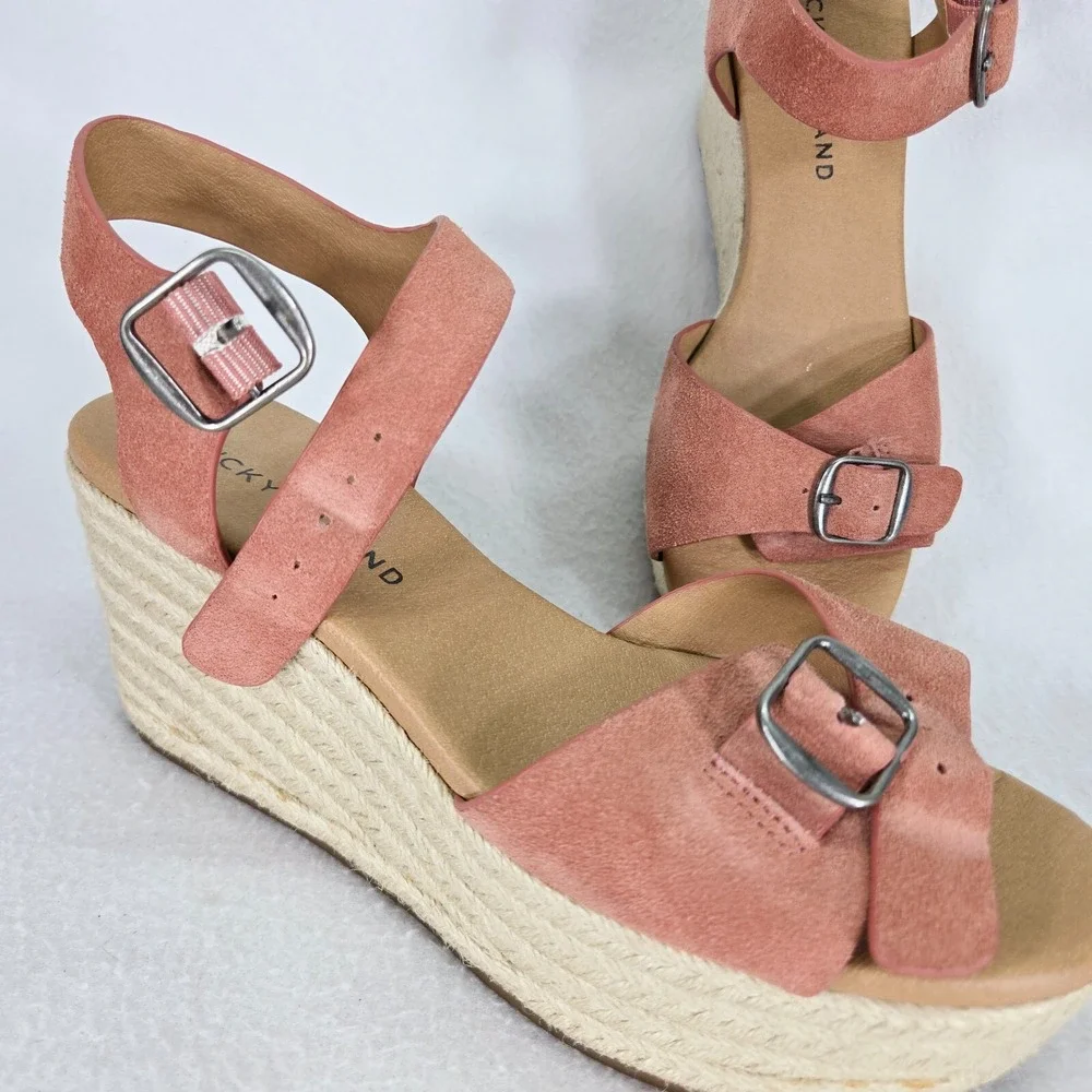 Lucky Brand Espadrille Womens 8 Pink Naveah Platform Wedge Sandals Hemp BOHO